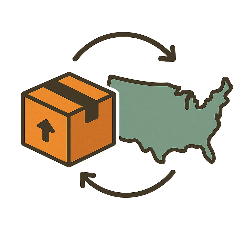 Shipping illustration showing package delivery across USA map